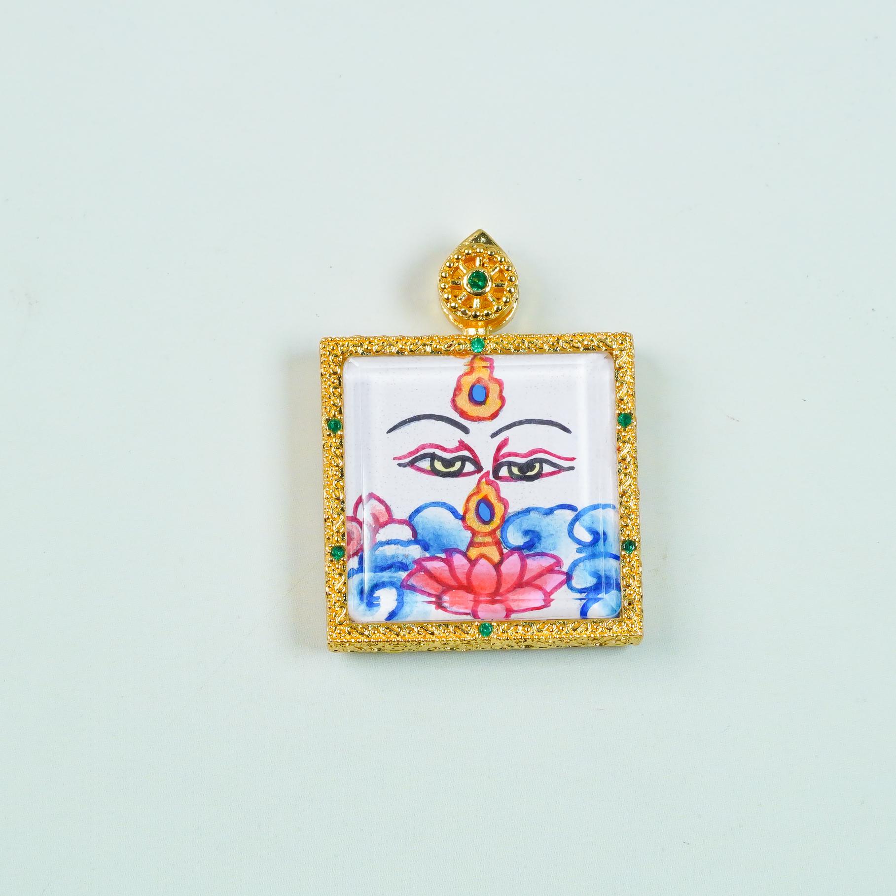 唐卡吊墜-普賢佛眼守護綠鋯銅單卡-｜修行守護唐卡珠寶?療癒隨身佩戴 唐卡修行療癒吊墜