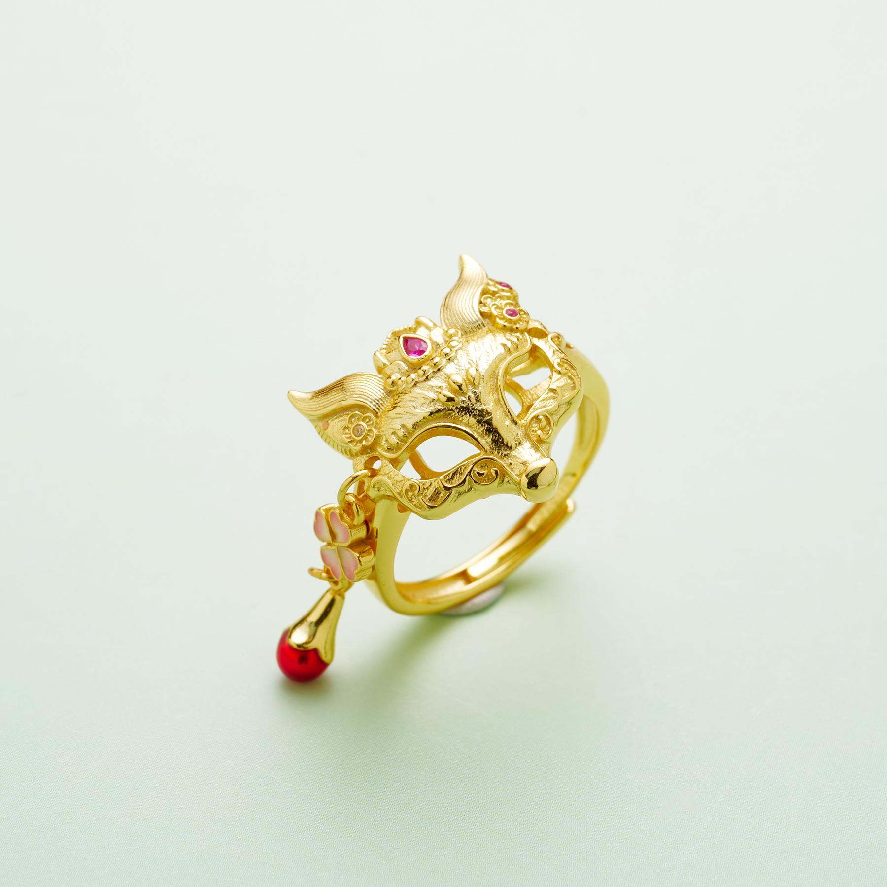 ds925銀戒指-狐狸可調節17*15-｜修行守護唐卡珠寶?療癒隨身佩戴 唐卡修行療癒吊墜