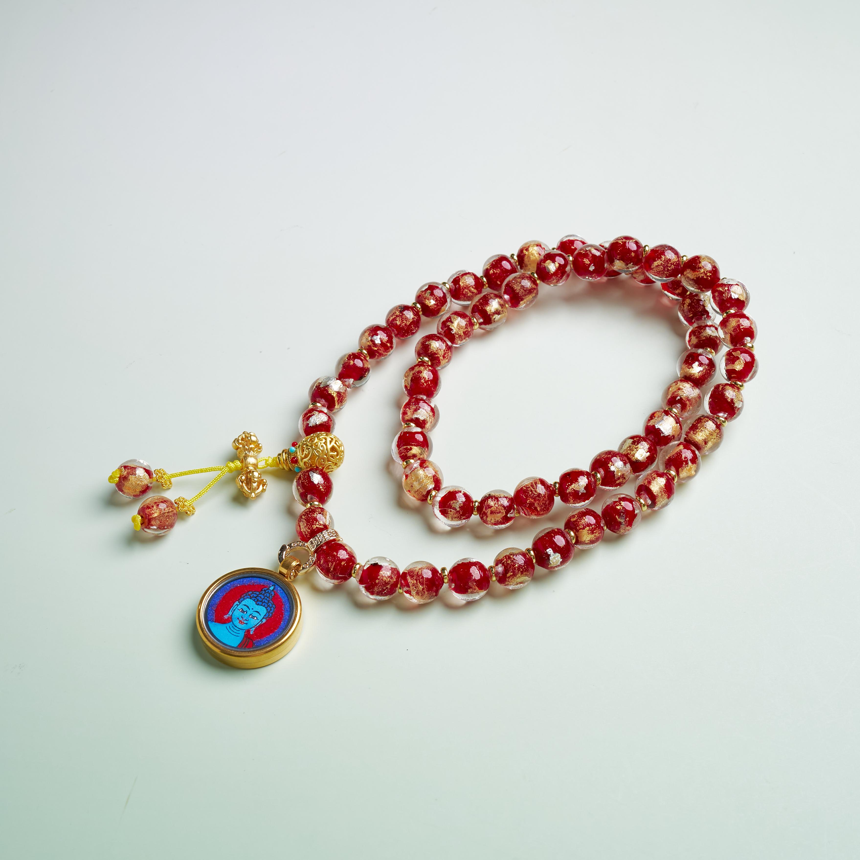D唐卡吊坠-红珠子药师佛圆卡吊坠
