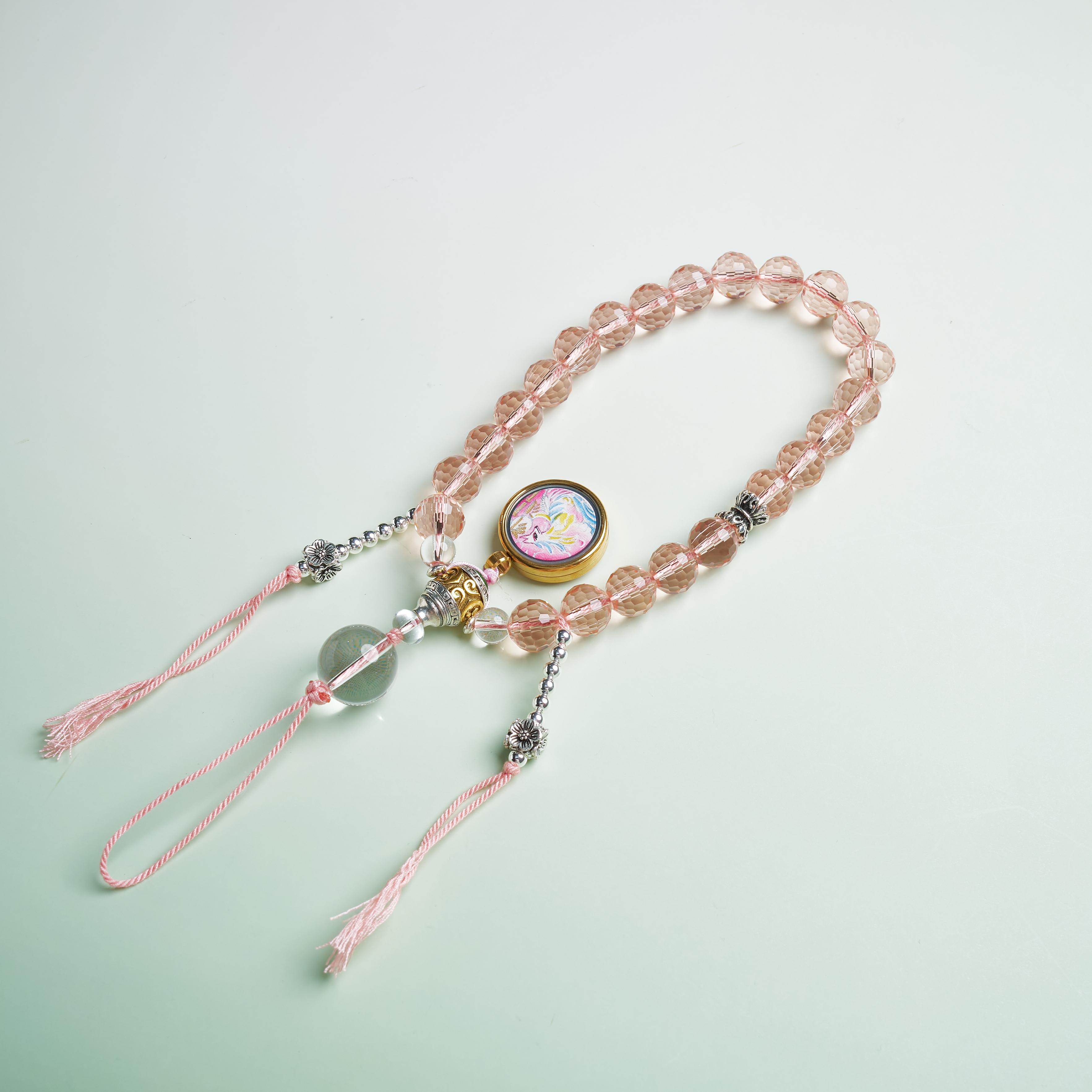 D唐卡挂件-粉色珠子凤九方形包挂