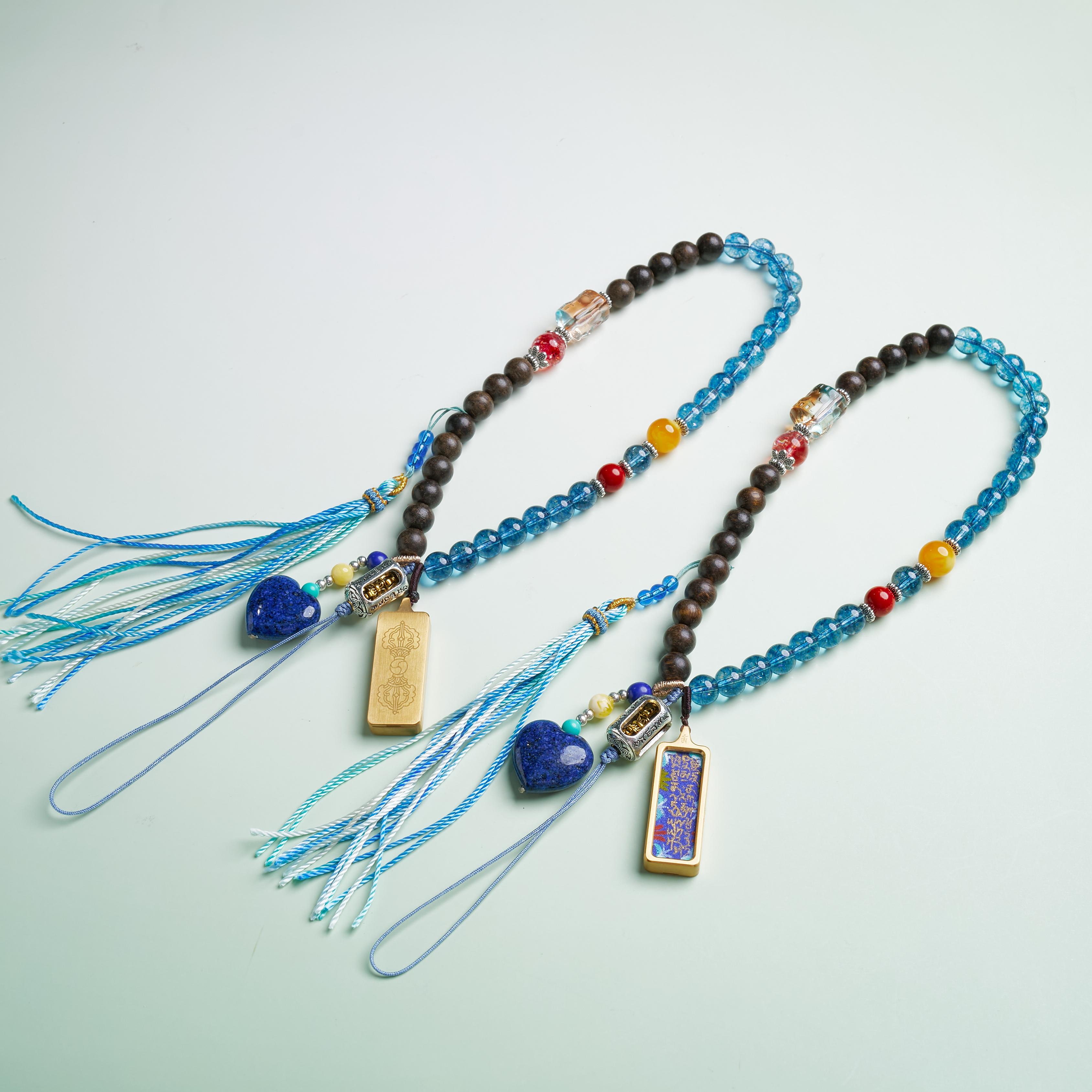 D唐卡挂件-大威德金刚心咒长条黑色琉璃链包挂