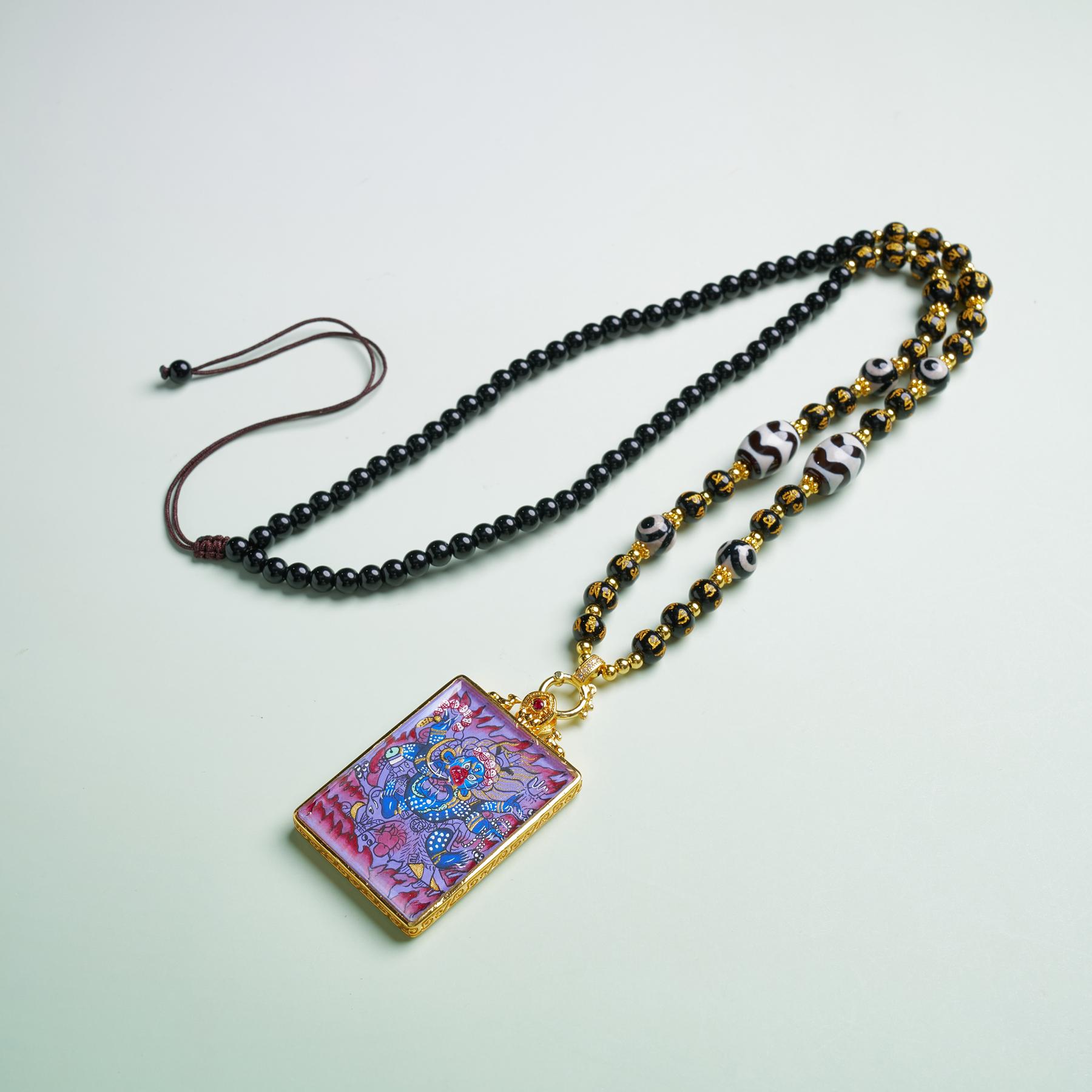 D唐卡吊坠-六臂大黑天双鹿听经吊坠