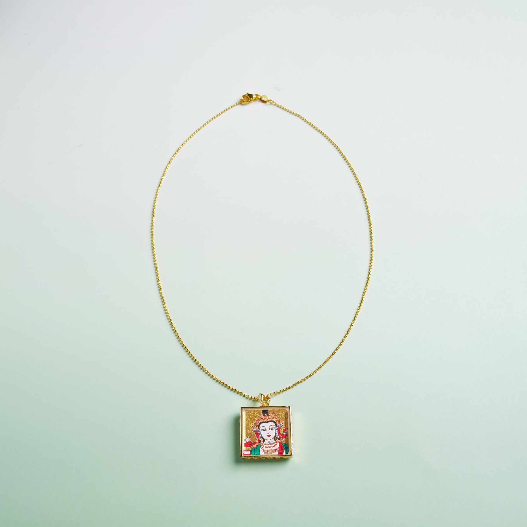 D唐卡吊坠-金底大势至守护头像装藏铜单卡配链