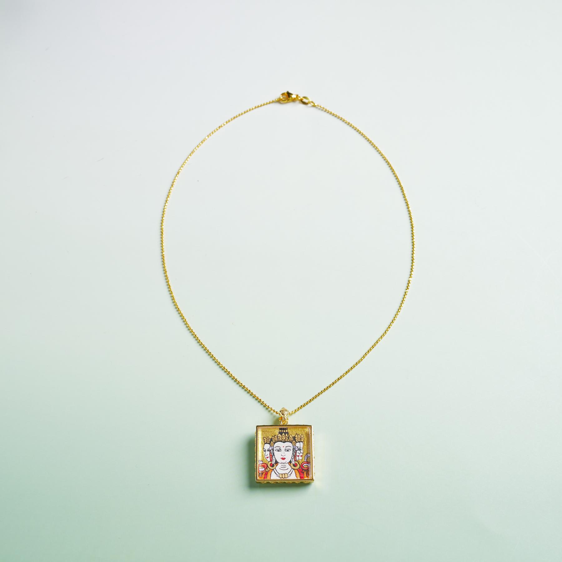 D唐卡吊坠-金底大日如来守护头像装藏铜单卡配链