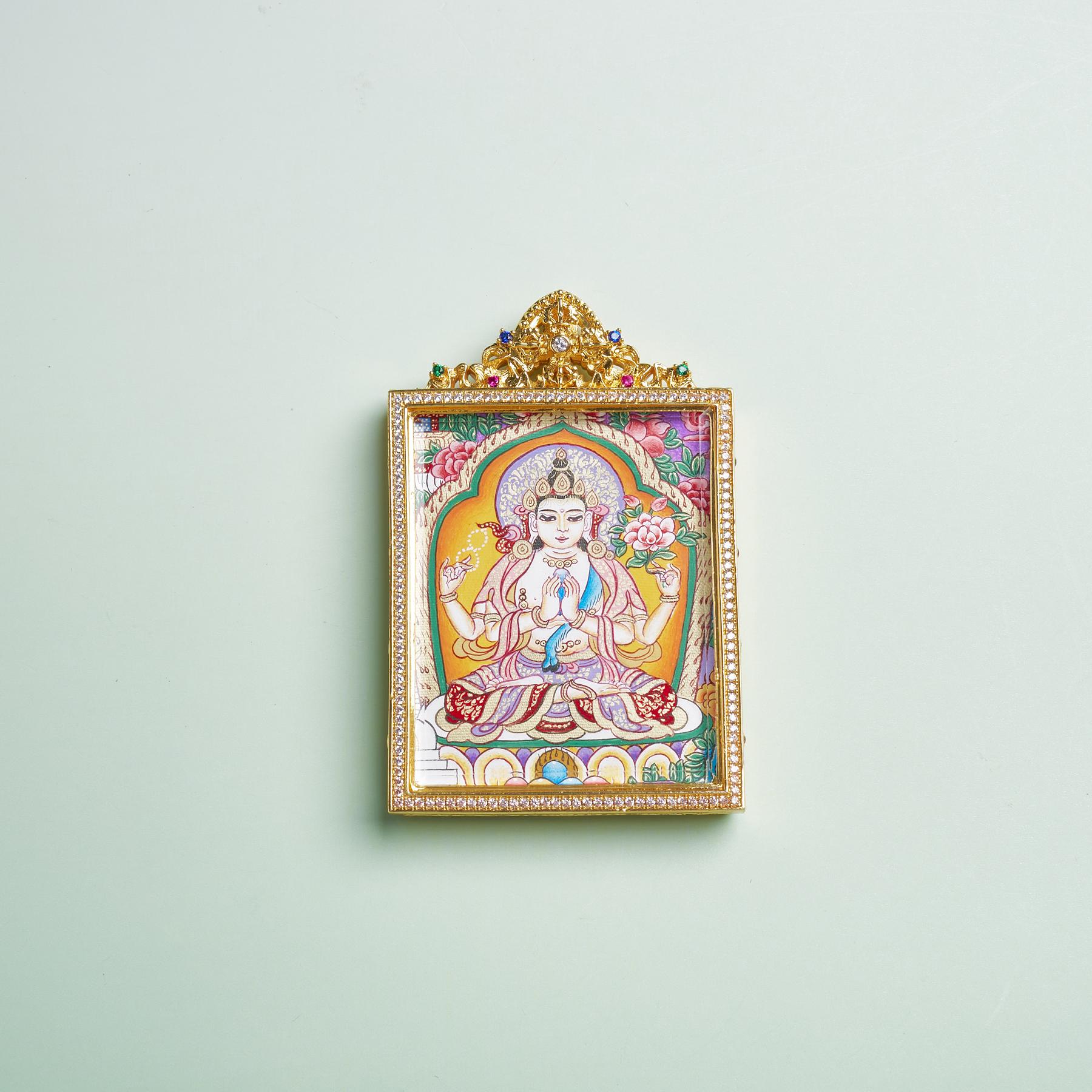 D唐卡吊坠-四臂观音方形单卡