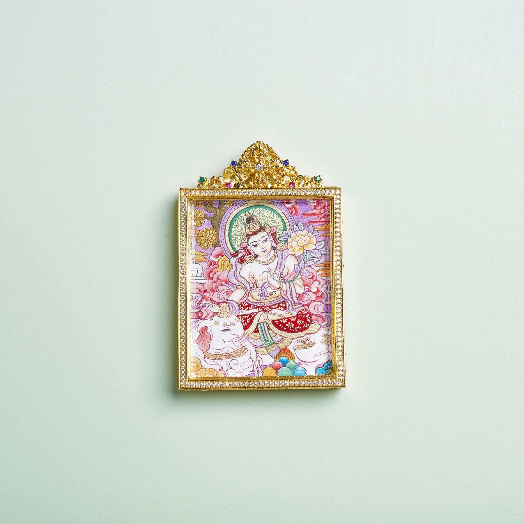 D唐卡吊坠-普贤菩萨方形单卡