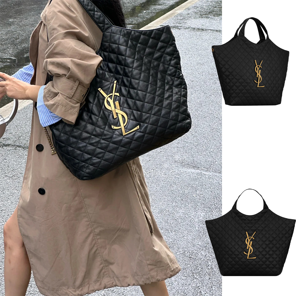滝沢カレンさん【BLACKPINKROSE同じバッグ】SAINT LAURENTイカール マキシ ショッピングバッグ（ラムスキン／キルティング）