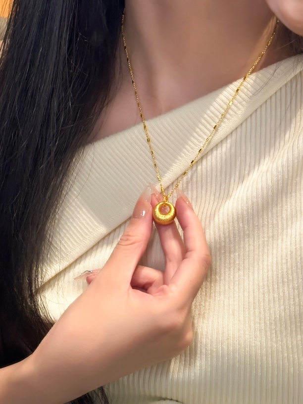 星光鏈金坨坨平安扣項鍊｜拉絲復古百搭鎖骨鏈