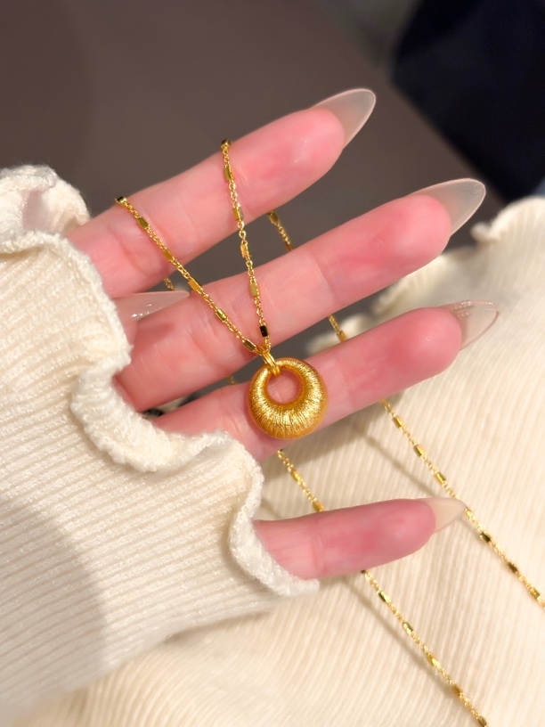 星光鏈金坨坨平安扣項鍊｜拉絲復古百搭鎖骨鏈