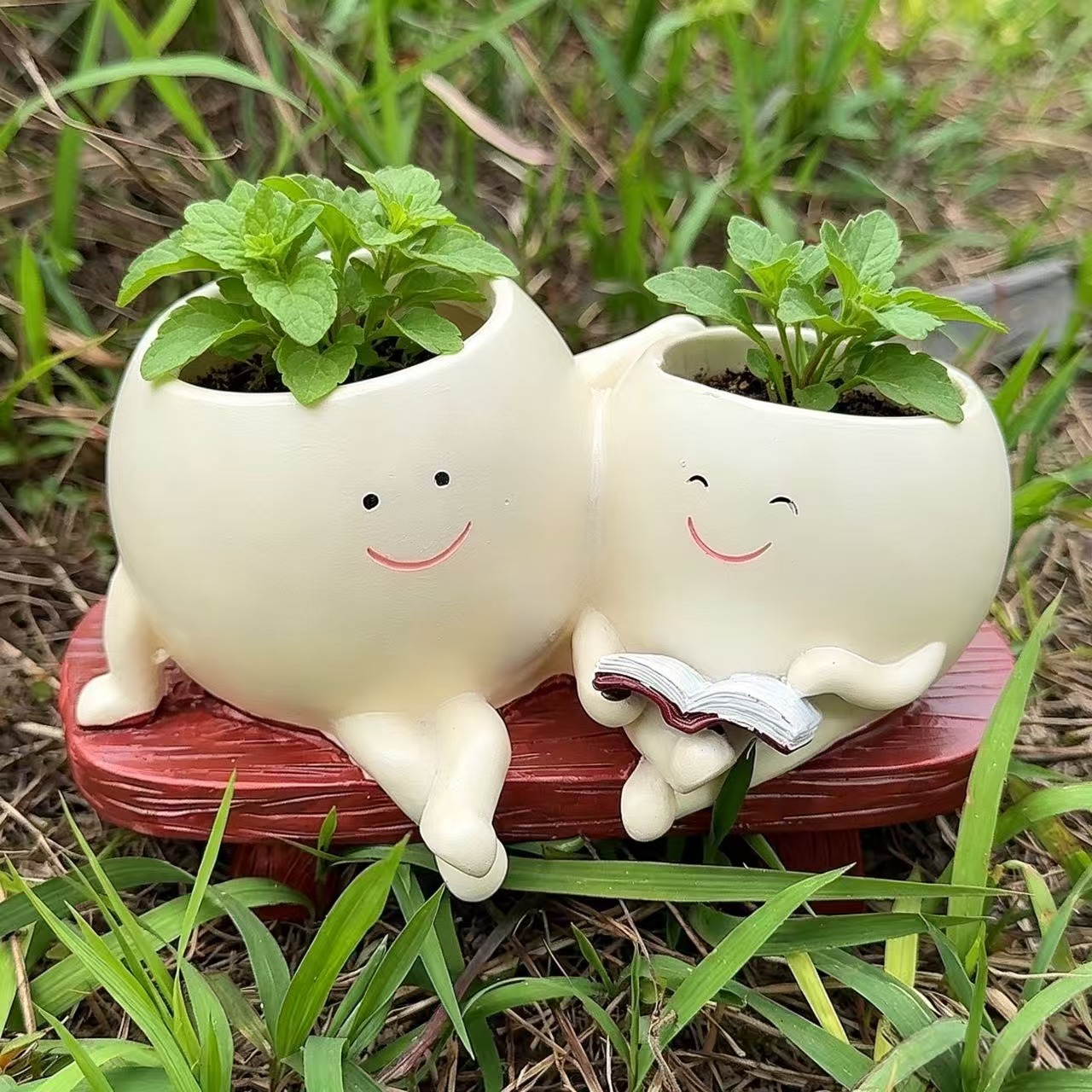 長椅閱讀時光｜多肉花盆