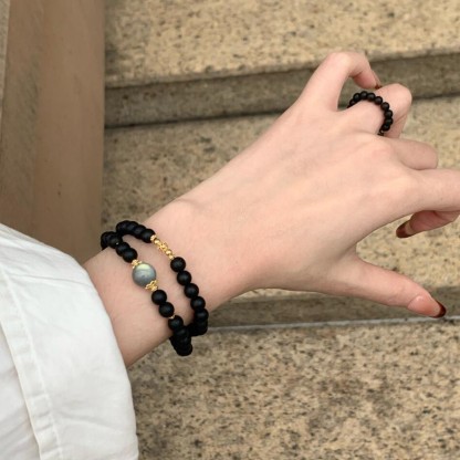 月光石黑串珠疊戴手鍊｜新中式氣質款