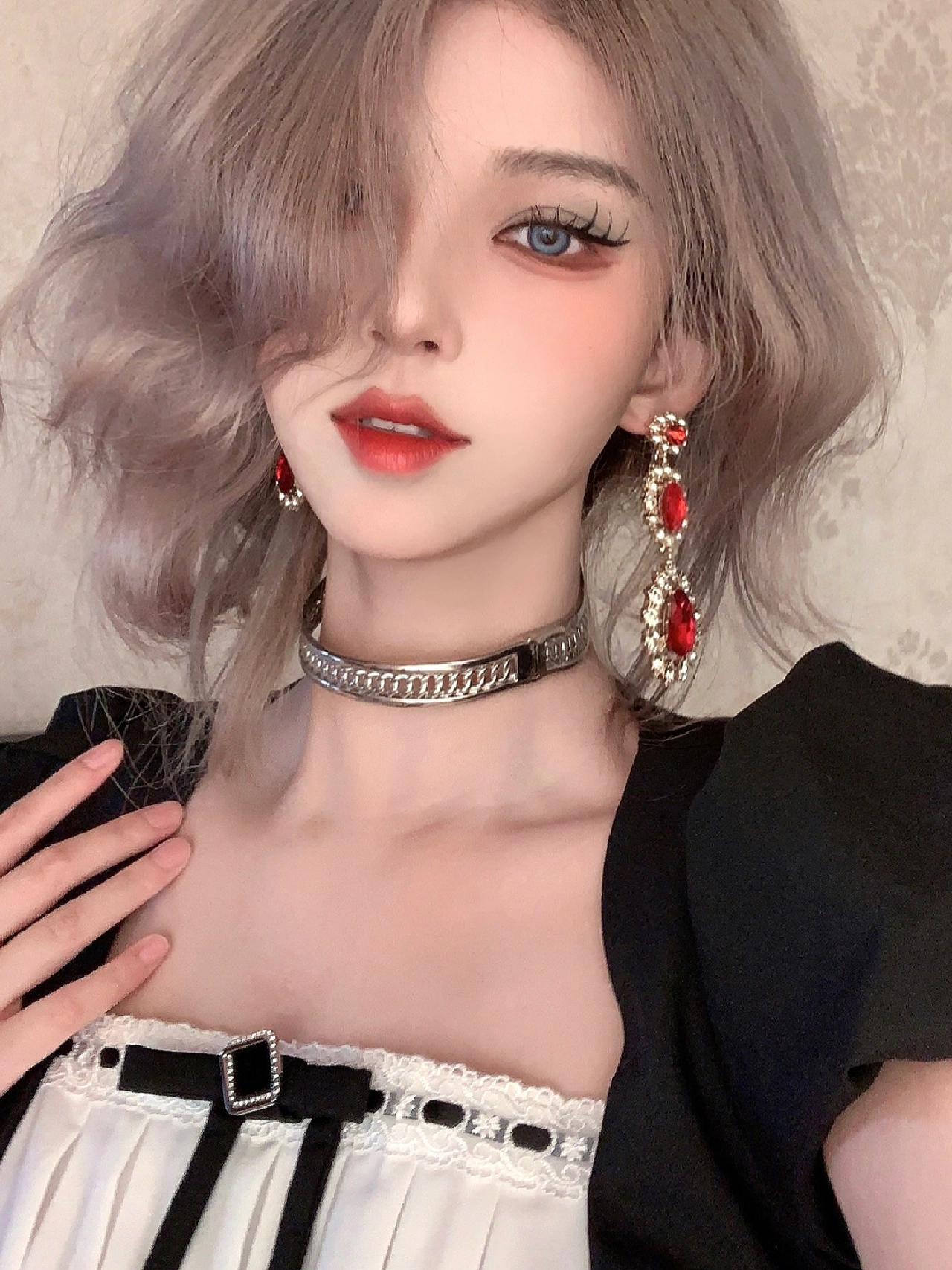 華麗巴洛克紅寶水滴長耳環｜復古氣場款閃鑽