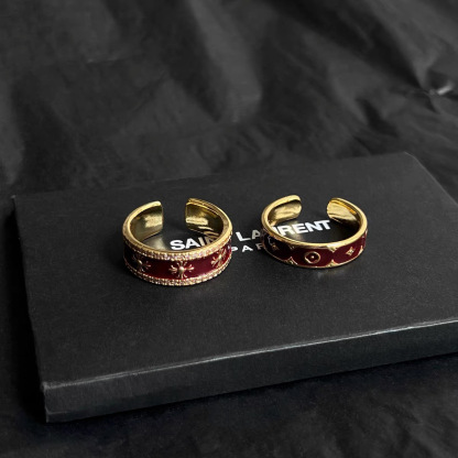 【酒紅鎏金克羅心】復古琺瑯指環