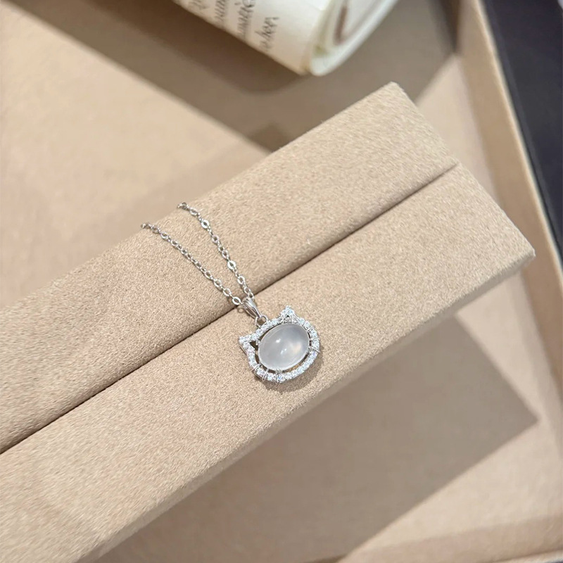 萌系白玉髓貓咪鎖骨鏈 甜美元氣款