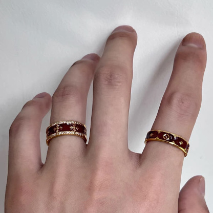 【酒紅鎏金克羅心】復古琺瑯指環