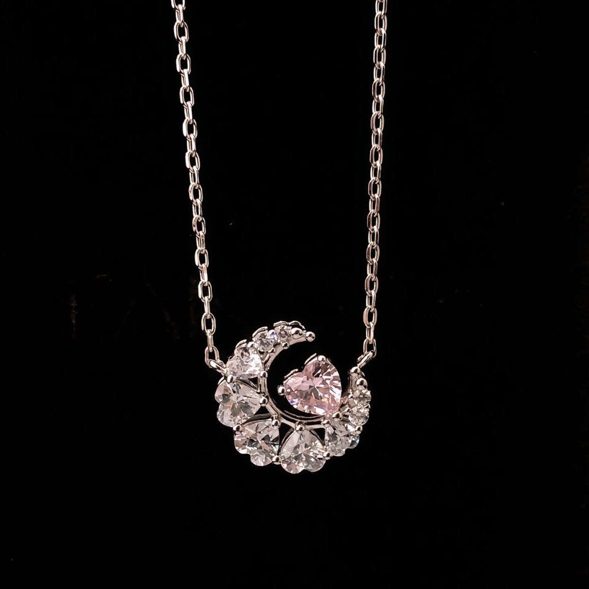 星月寄情｜S925銀粉鑽愛心鎖骨鏈 夢幻少女飾品