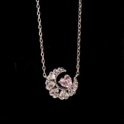 星月寄情｜S925銀粉鑽愛心鎖骨鏈 夢幻少女飾品