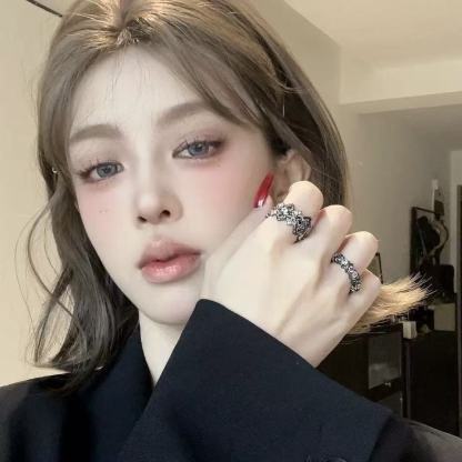 銅合金合成鋯石暗黑風開口指環｜獨特鑲鑽個性食指戒