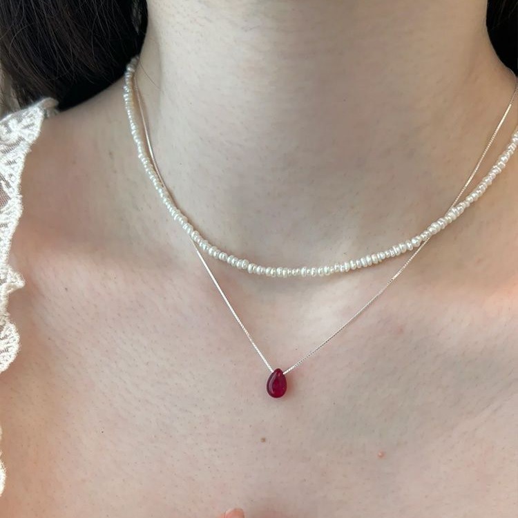 红色水滴坠锁骨项链