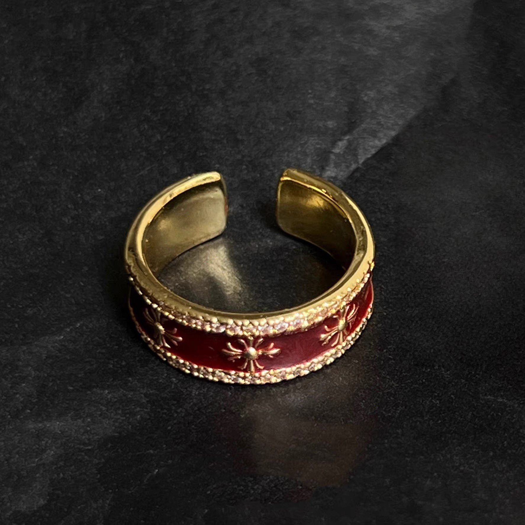 【酒紅鎏金克羅心】復古琺瑯指環