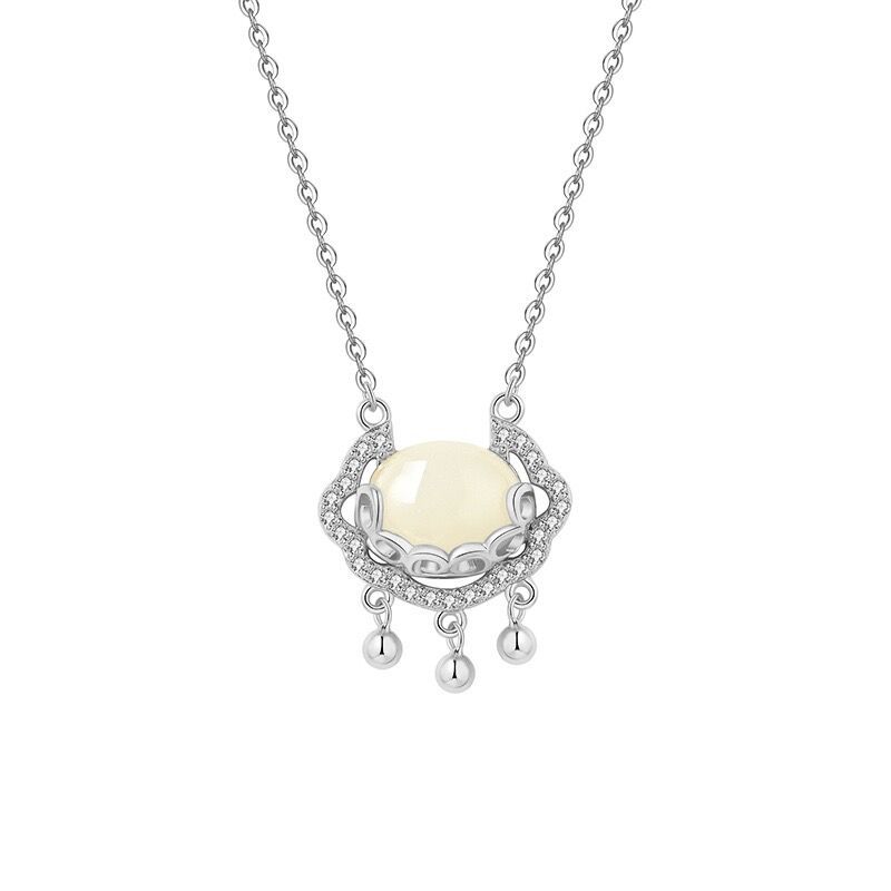 S925 純銀玉髓平安鎖項鍊 新中式吉祥平安鎖 招好運輕奢送禮女飾