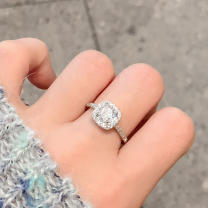 銅鍍銀小方糖圍鑲水鑽戒指｜輕奢高級感 小眾設計百搭指環