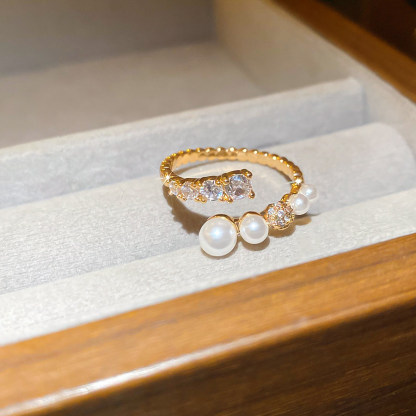 漸層珍珠锆石開口指環｜輕奢精緻食指戒