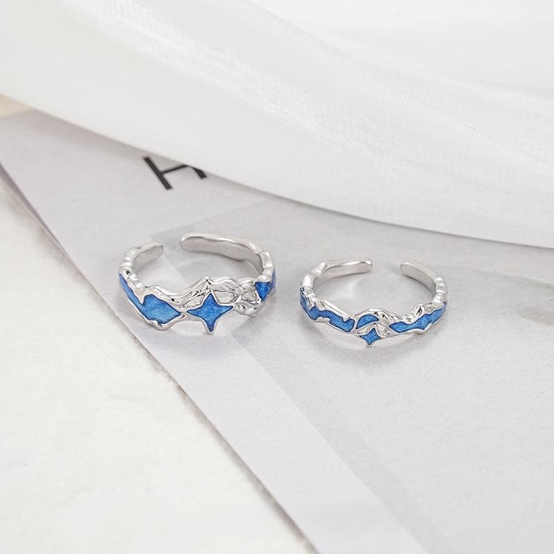 星河之戀藍色滴膠情侶對戒｜輕奢小眾開口指環