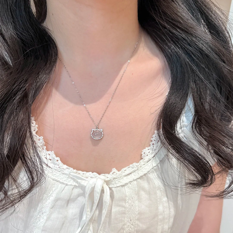 萌系白玉髓貓咪鎖骨鏈 甜美元氣款