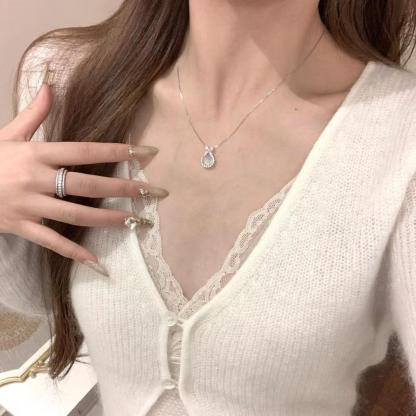 【高冰種白玉髓】S925純銀水滴項鍊 氣質輕奢女款鎖骨鏈