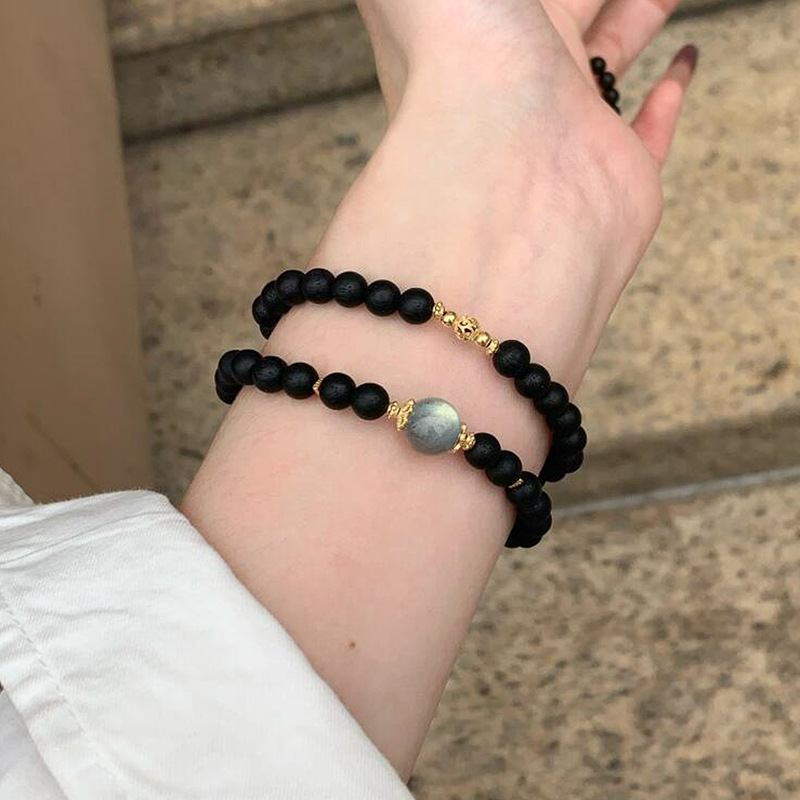 月光石黑串珠疊戴手鍊｜新中式氣質款