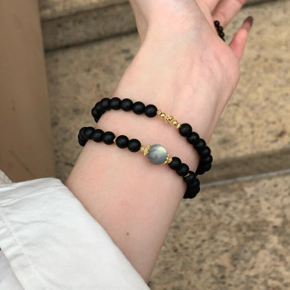 月光石黑串珠疊戴手鍊｜新中式氣質款