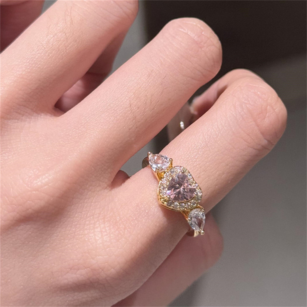 粉色愛心造型開口戒指｜柔和亮點設計 【開口可調節】