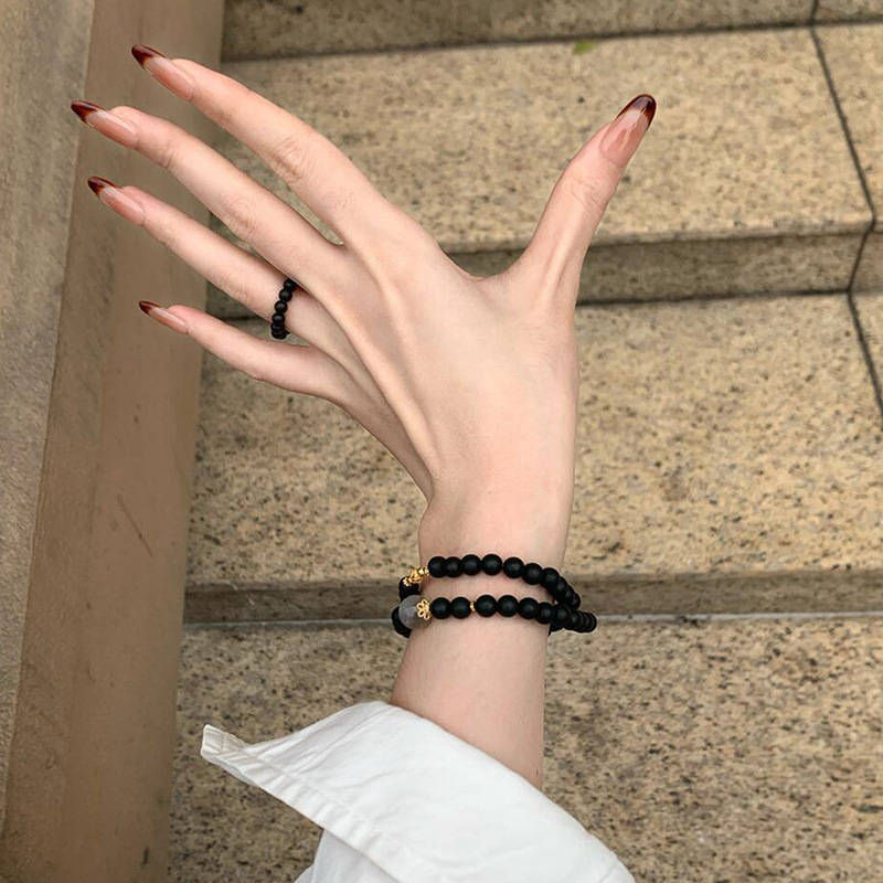 月光石黑串珠疊戴手鍊｜新中式氣質款