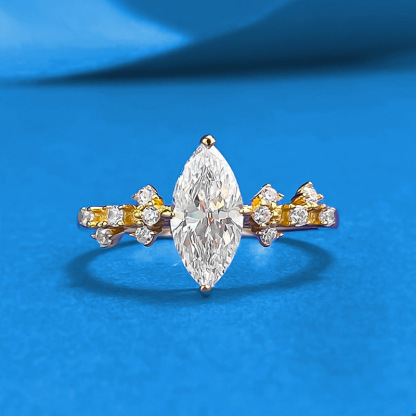 流線光弧・S925銀金邊馬眼鑽戒指