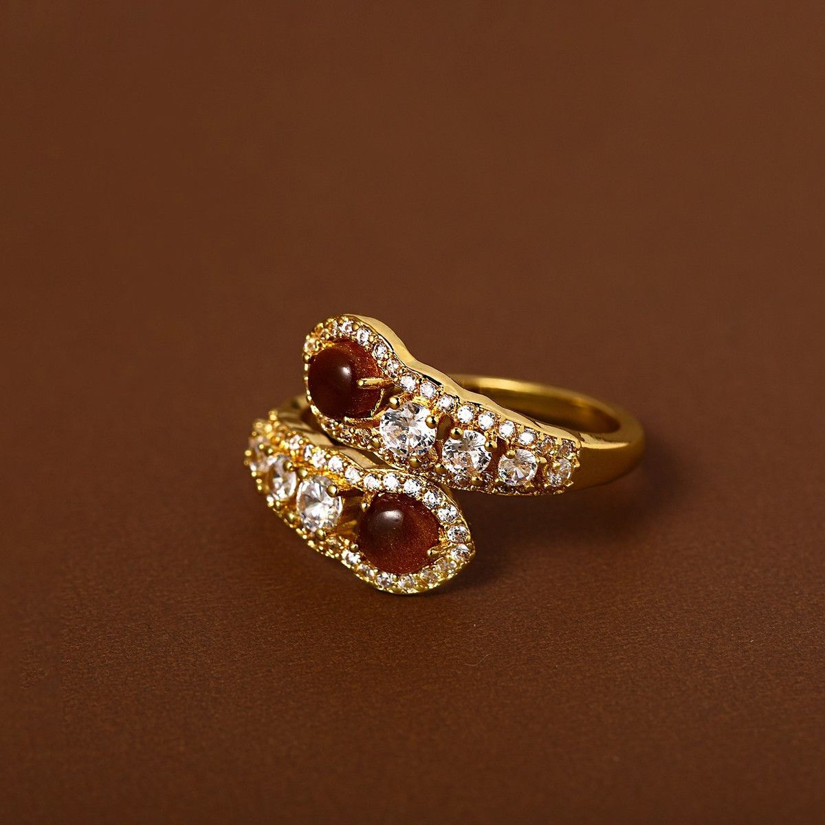 美拉德虎眼石蛇形開口指環｜2026 輕奢高級款