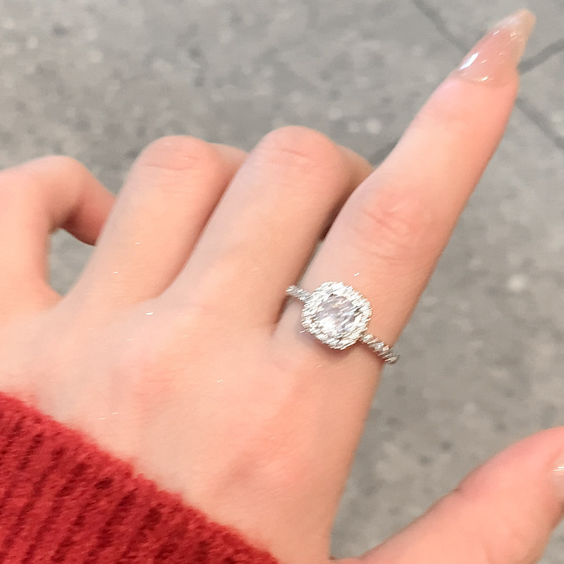 銅鍍銀小方糖圍鑲水鑽戒指｜輕奢高級感 小眾設計百搭指環