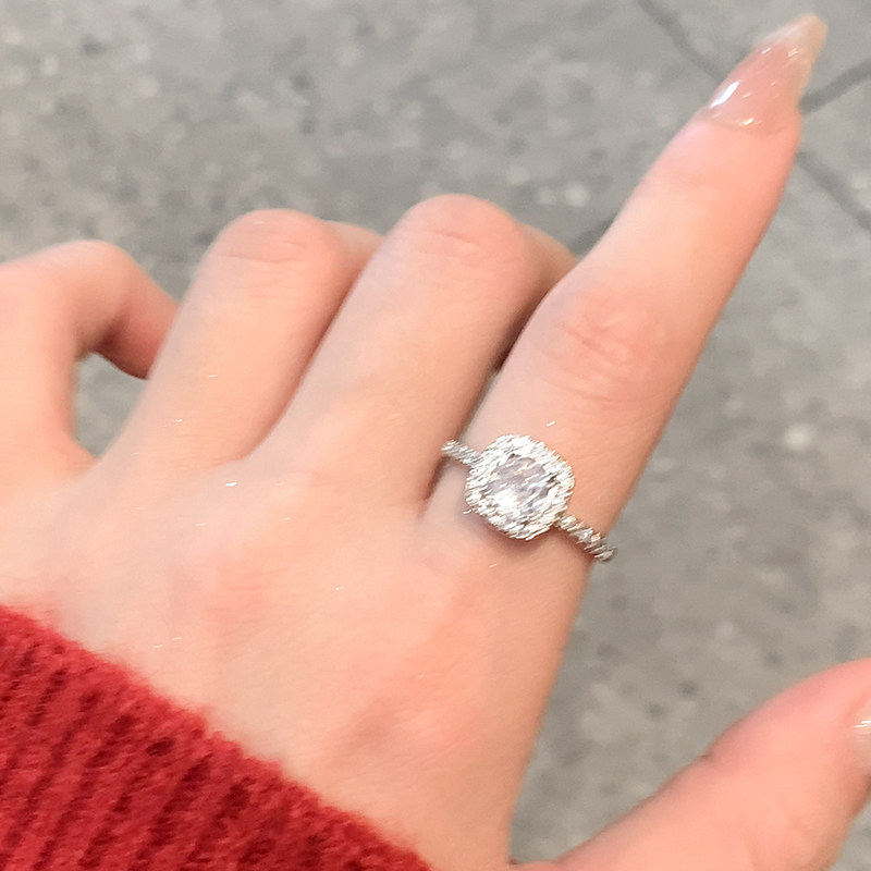 銅鍍銀小方糖圍鑲水鑽戒指｜輕奢高級感 小眾設計百搭指環