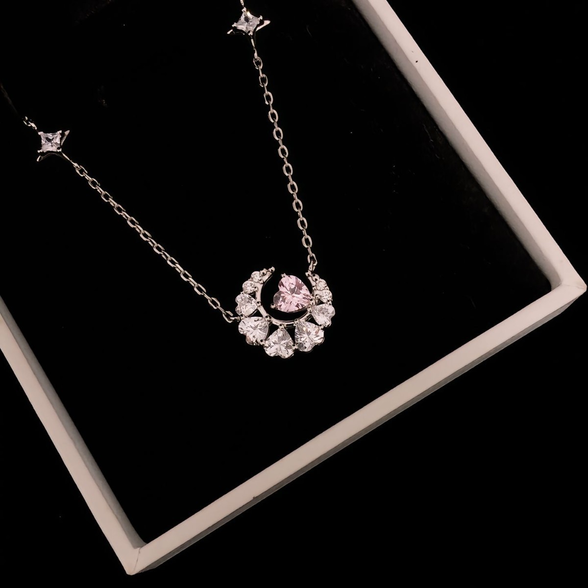 星月寄情｜S925銀粉鑽愛心鎖骨鏈 夢幻少女飾品