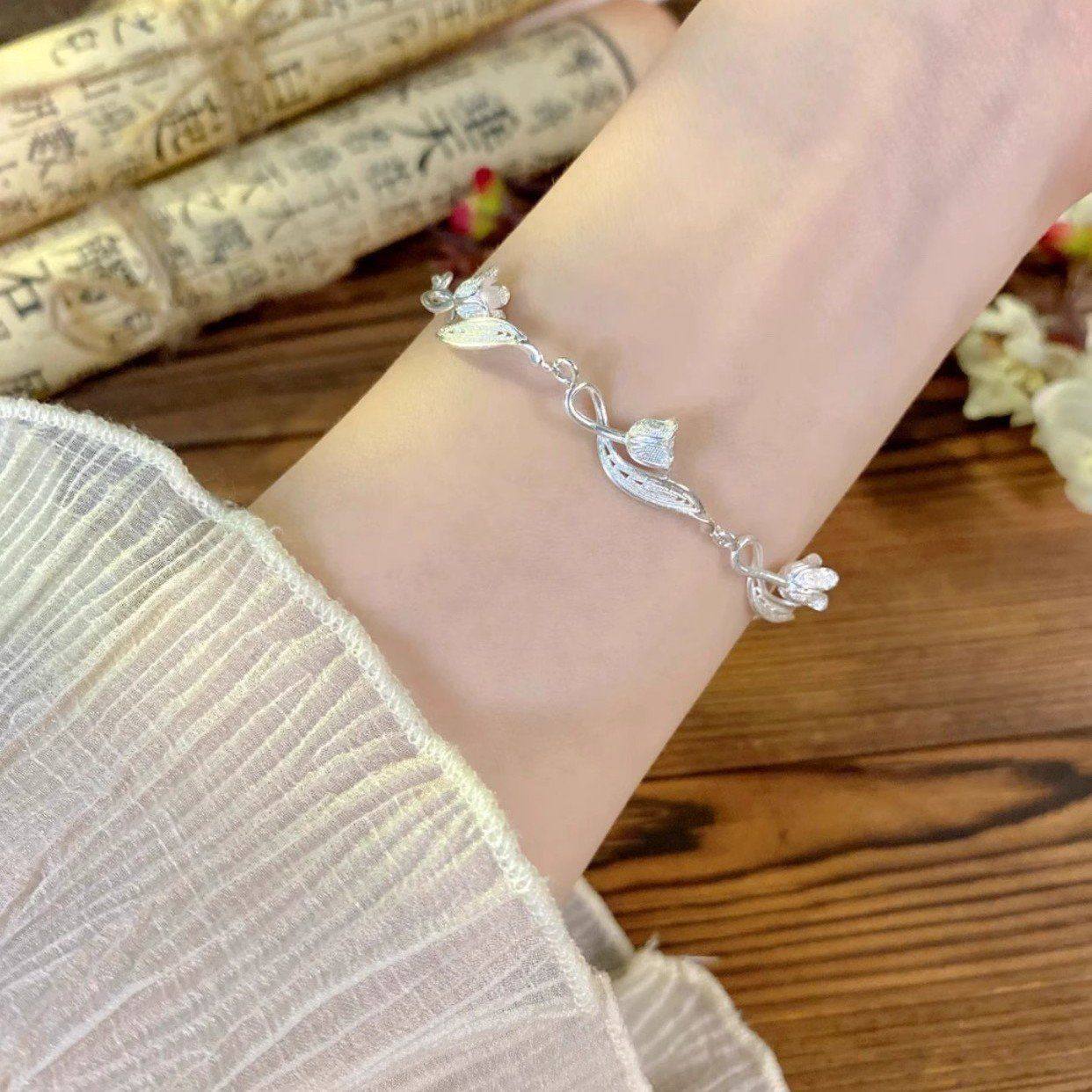 中式蘭花元素手鏈｜細緻線條小眾手飾