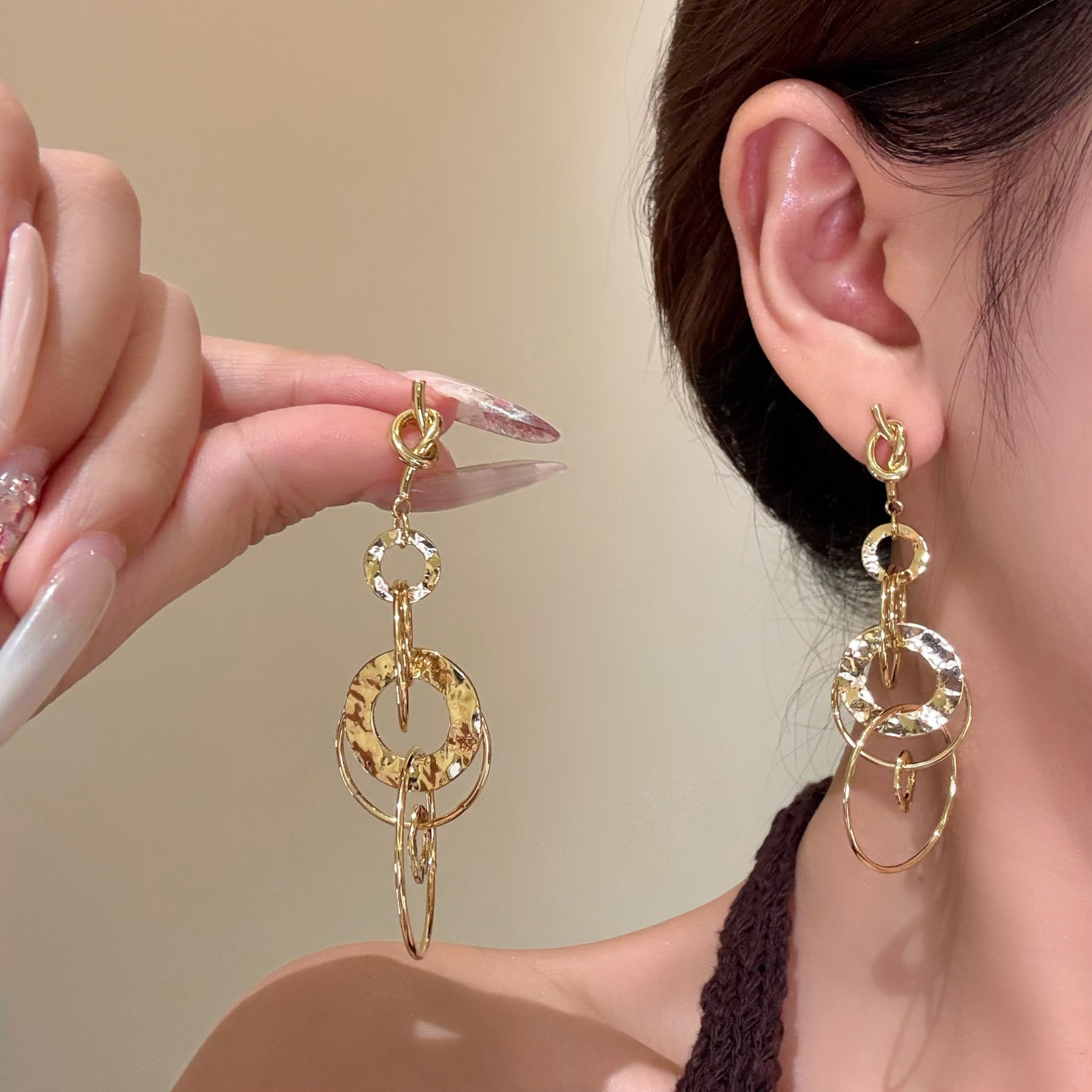 金色多圈流蘇長款耳環｜氣質顯臉小款