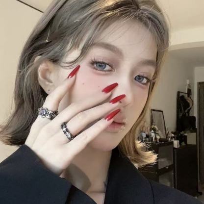 銅合金合成鋯石暗黑風開口指環｜獨特鑲鑽個性食指戒