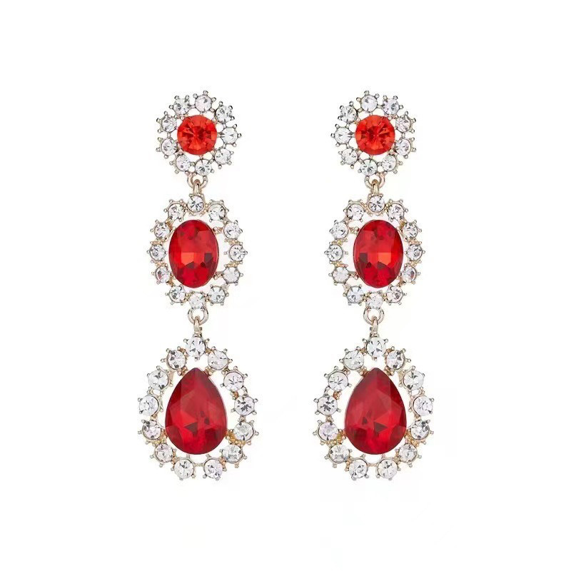 華麗巴洛克紅寶水滴長耳環｜復古氣場款閃鑽