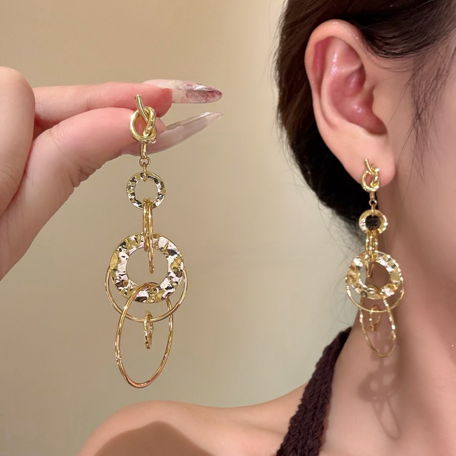 金色多圈流蘇長款耳環｜氣質顯臉小款