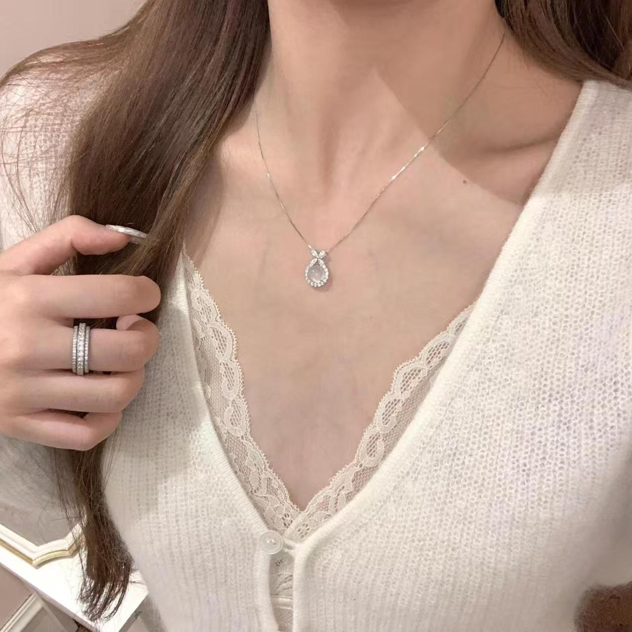 【高冰種白玉髓】S925純銀水滴項鍊 氣質輕奢女款鎖骨鏈