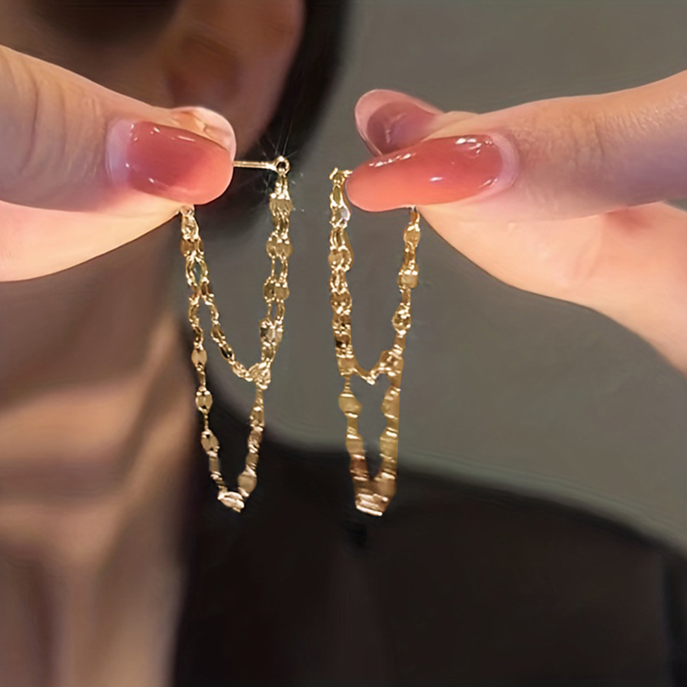 雙層鏈條流蘇耳墜｜輕奢簡約 百搭款質感耳飾