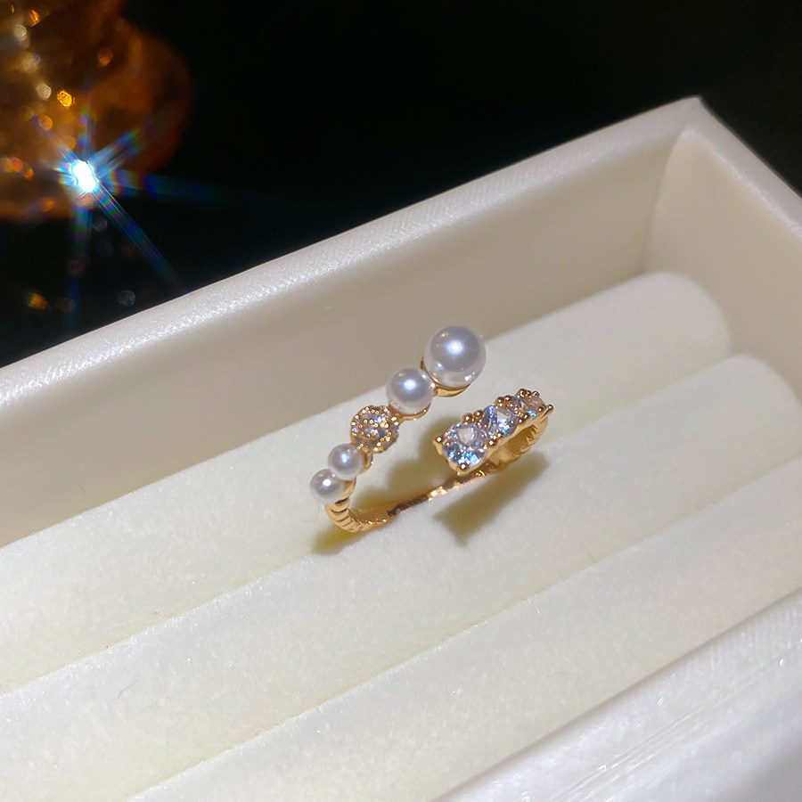 漸層珍珠锆石開口指環｜輕奢精緻食指戒