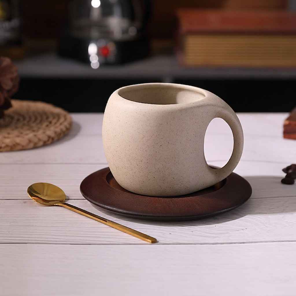 侘寂陶土杯 | 原木杯墊咖啡湯匙套裝