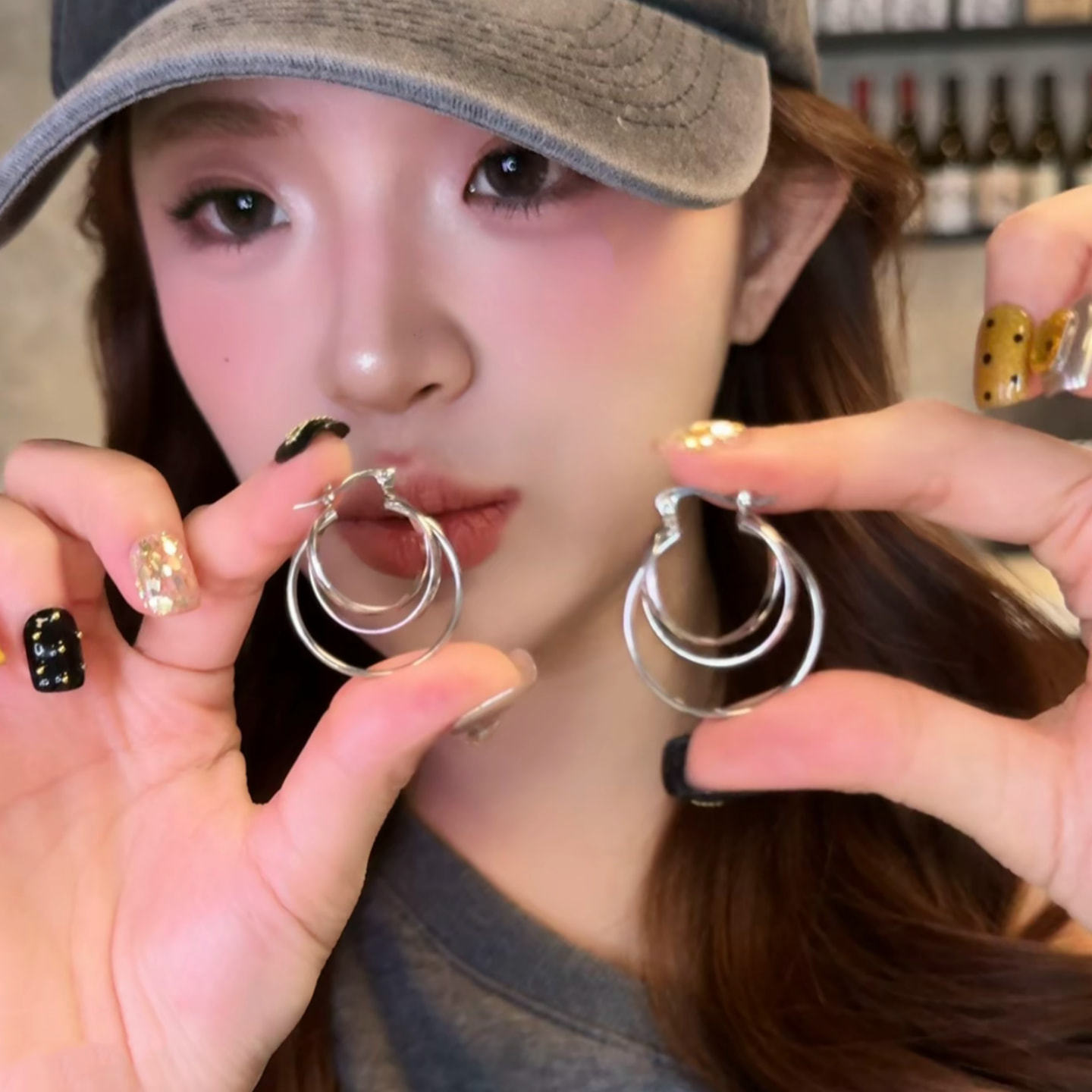 銀色三圈交叉耳扣｜通勤首選立體簡約款