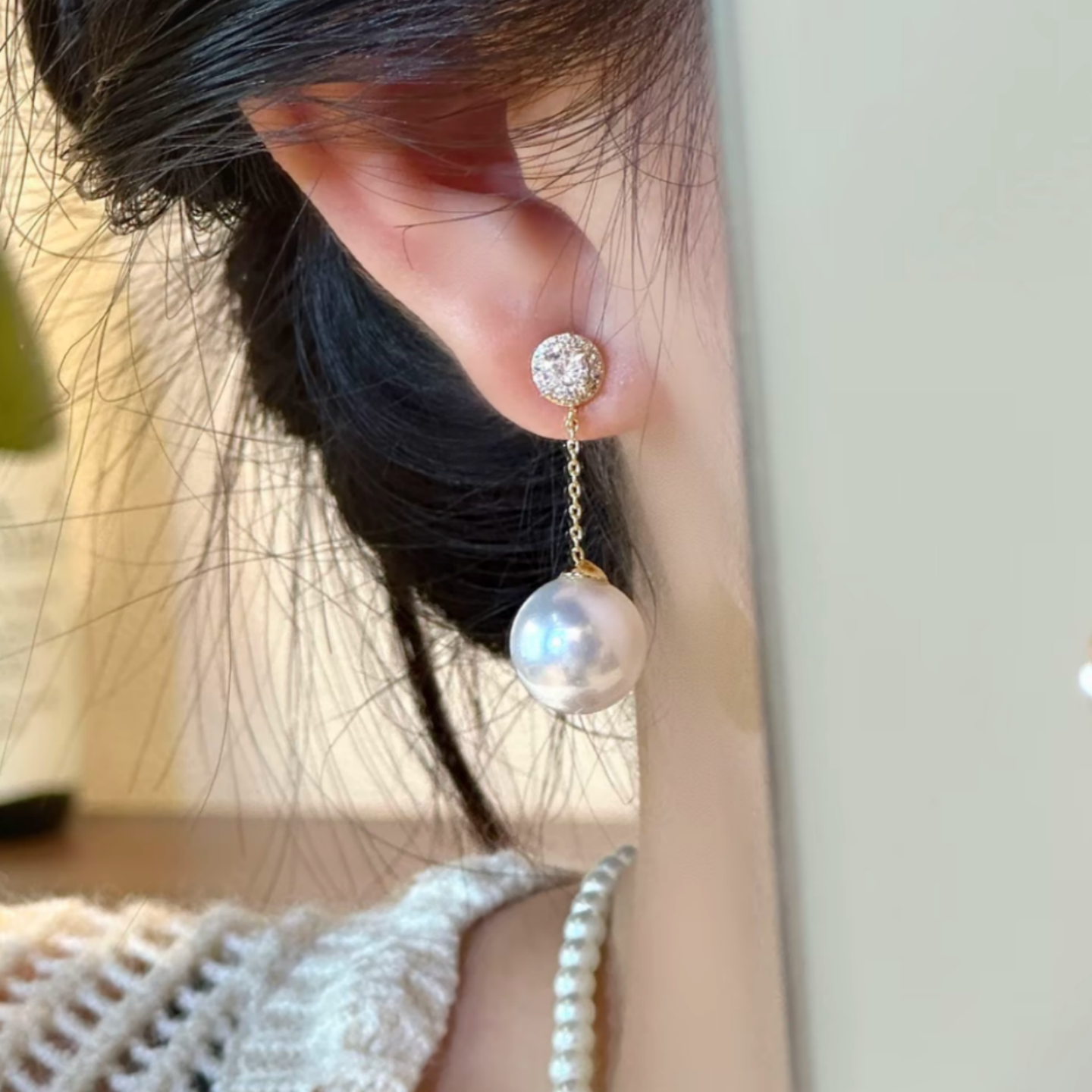 復古港風閃鑽珍珠流蘇耳環｜2025 新款 高級質感優雅氣質耳飾